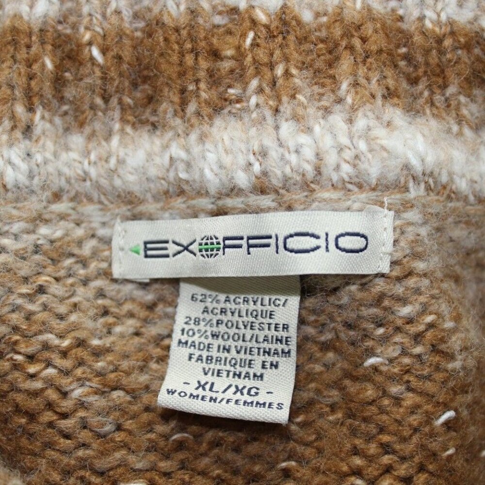 Exofficio XL Button Front Cardigan Turtle Neck Sweater Wool Blend Brown Tan - Picture 3 of 7